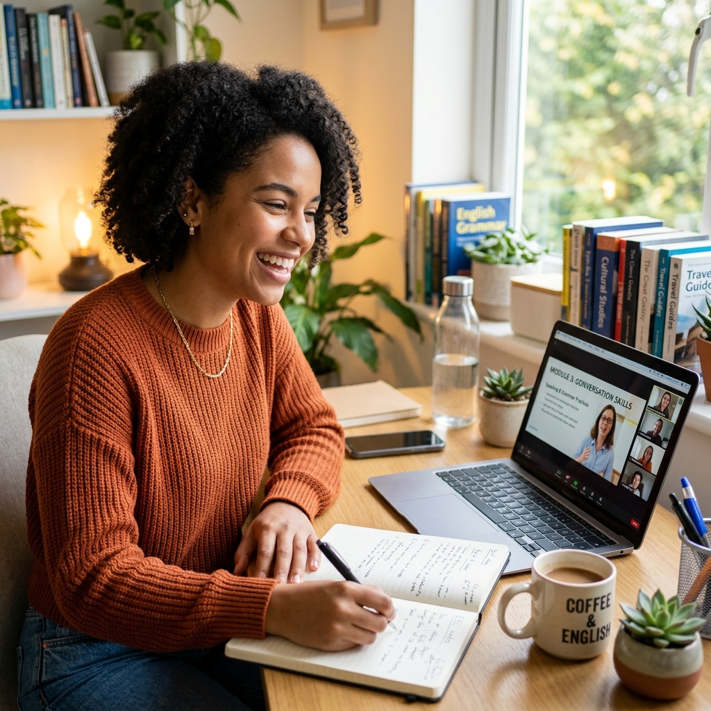 Student learning English online