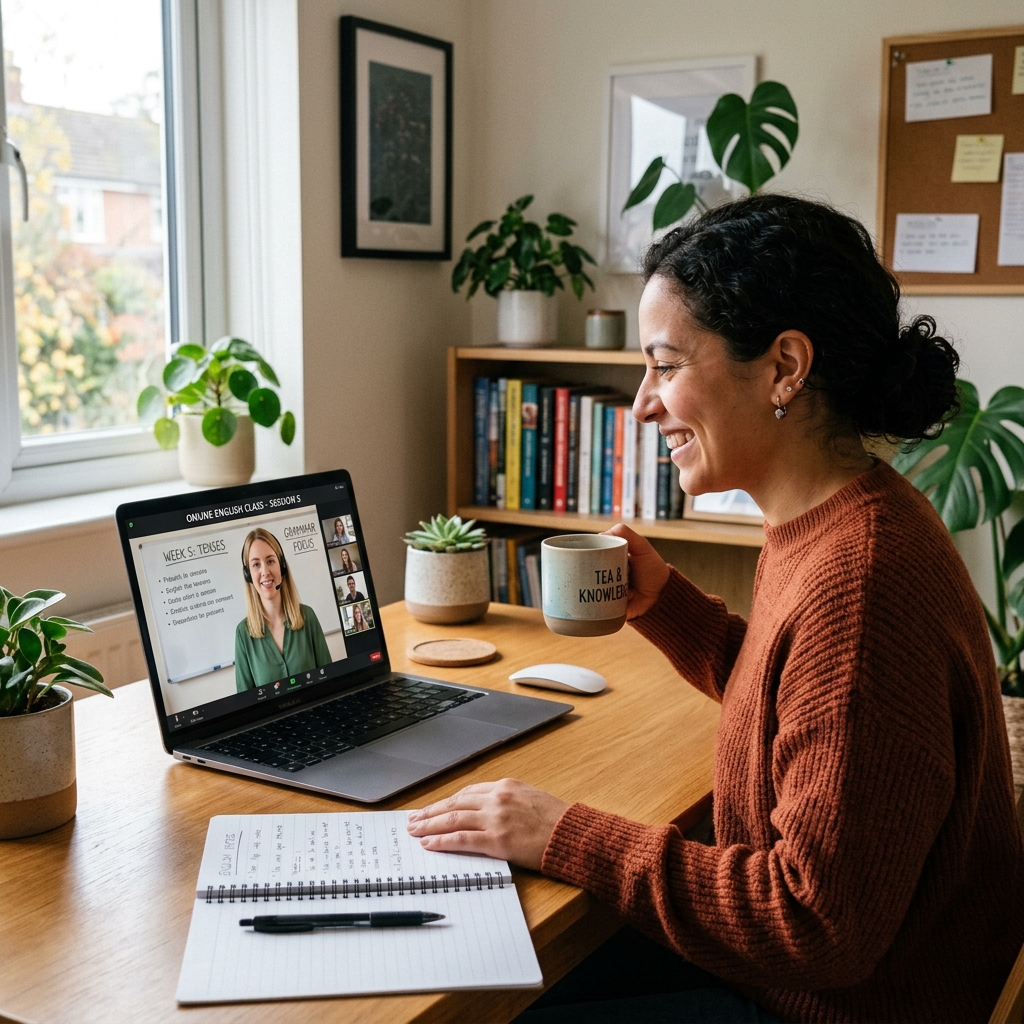 Student learning English online